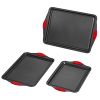 Baking Pans Set, 3-Piece, Nonstick Carbon Steel Cookware Sheets & Trays, Stackable Kitchen Oven Bakeware Cooking Sets with Silicone Handles, Easy to