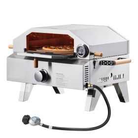 Outdoor Pizza Oven, 13 in Gas Fired Pizza-Maker, Portable Outside Gas Oven with Thickened Cordierite Pizza-Stone, and Built-in Thermometer, Pizza or