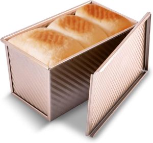 Pullman Loaf Pan with Lid, 1 lb Dough Capacity Non-Stick Bakeware for Baking Bread, Carbon Steel Corrugated Bread Toast Box Mold with Cover for Bakin
