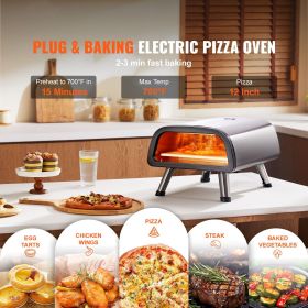 12" Electric Pizza Oven Countertop, Stainless Steel Pizza Maker Machine with Pizza Stone and Spatula, Heats up to 850 Fahrenheit , Multipurpose Indoo