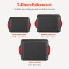 Baking Pans Set, 3-Piece, Nonstick Carbon Steel Cookware Sheets & Trays, Stackable Kitchen Oven Bakeware Cooking Sets with Silicone Handles, Easy to