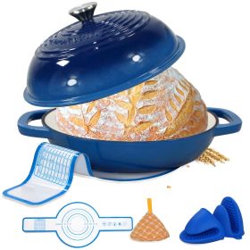 Enameled Cast Iron Dutch Oven with Lid,11" Bread Oven,6 Quart Enamel Bread Pan,Dutch Oven for Sourdough Baking-with Silicone Mat,Thick Enamel Oven Pa (Color: Blue)